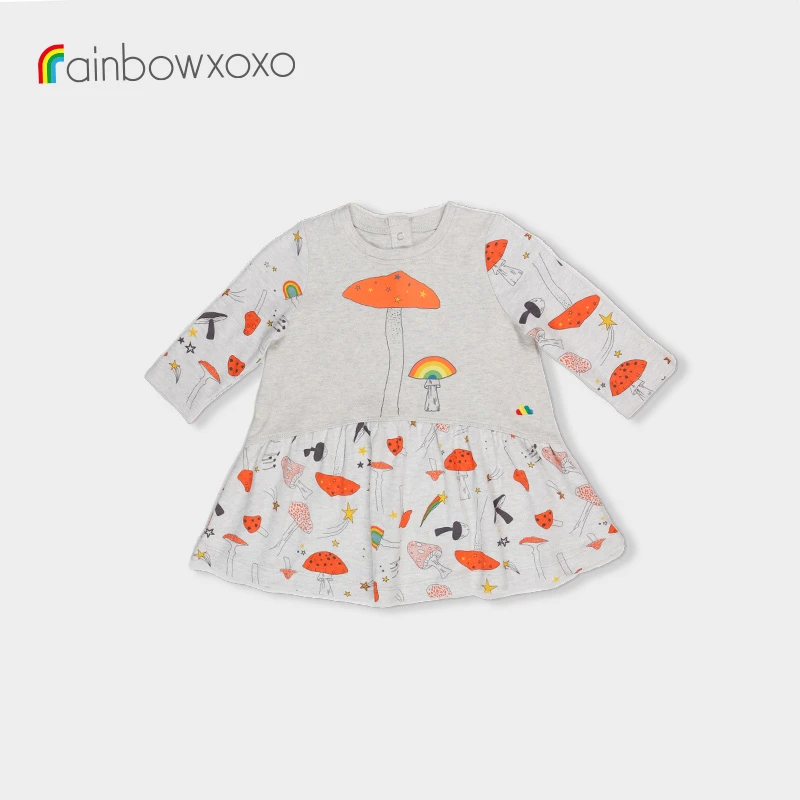 rainbowxoxo秋冬新品女童印花纯棉蓬蓬裙长袖连衣裙MARK AW-J3034