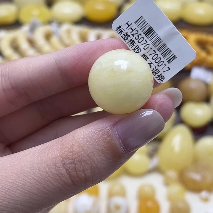 琥珀未镶嵌裸石19.8mm妖花圆珠瑕