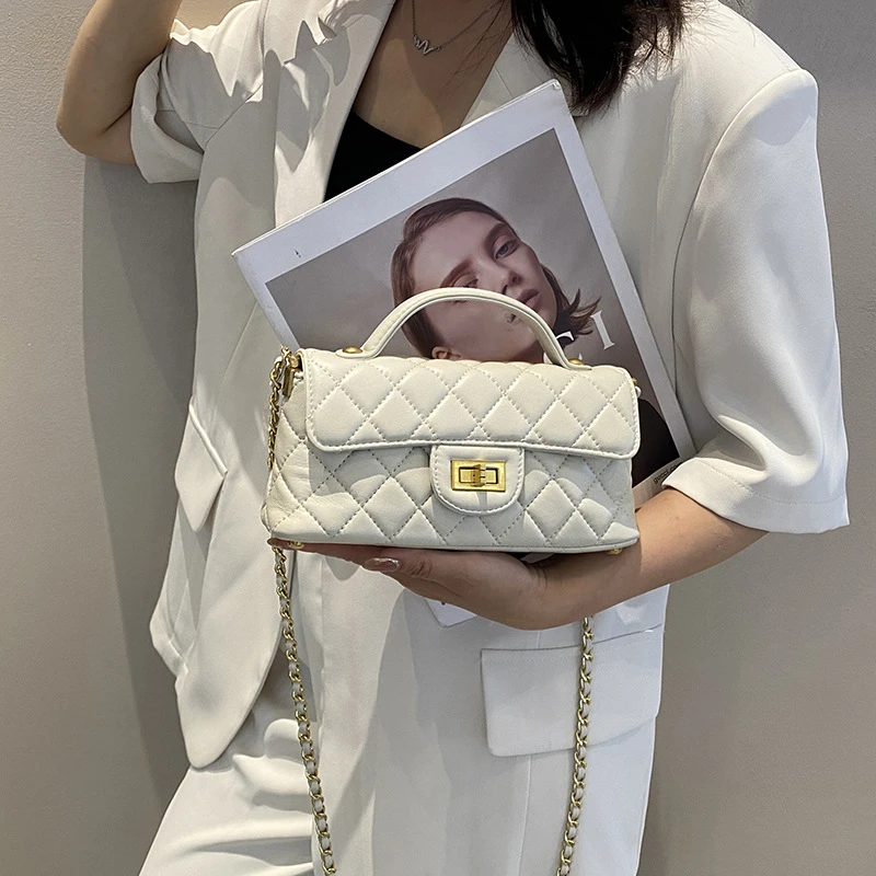 包包女式2025新款真皮小方包 夏日斜挎小包单肩小香风菱格链条包