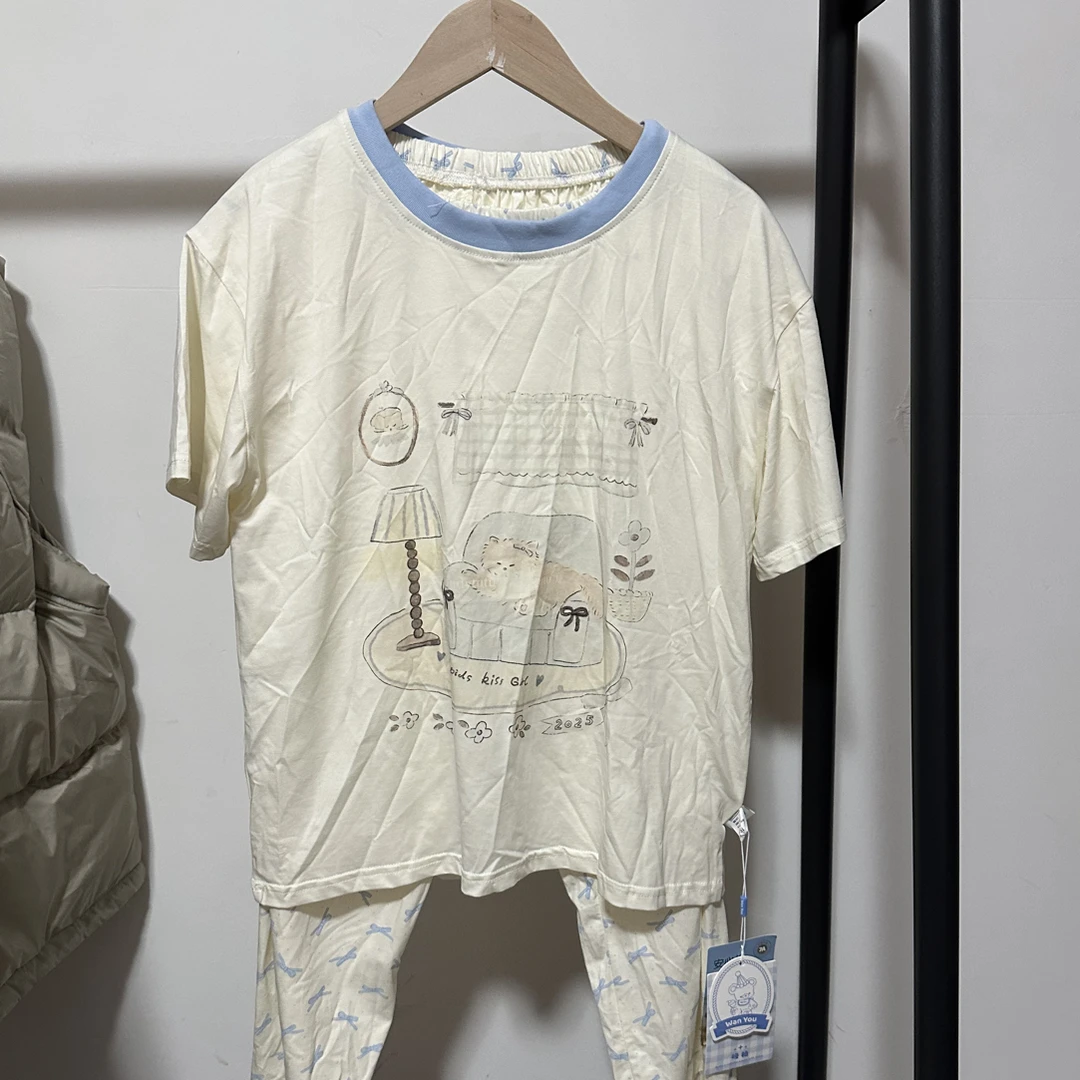 印花公主风休闲居家吸汗针织家居服套装