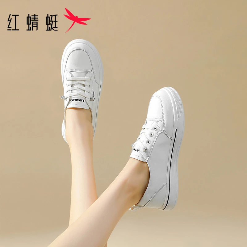 红蜻蜓小白鞋女款2025春季新款爆款百搭增高休闲平底低帮白色板鞋