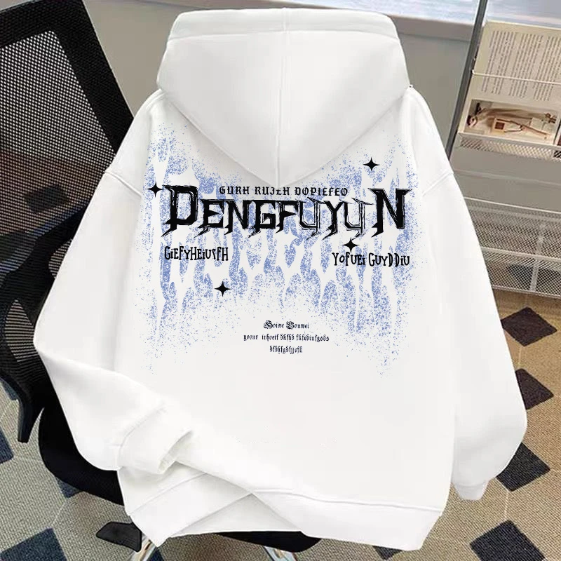 加绒加厚重磅双层连帽卫衣美式高街英文潮牌宽松秋冬新款男装上衣