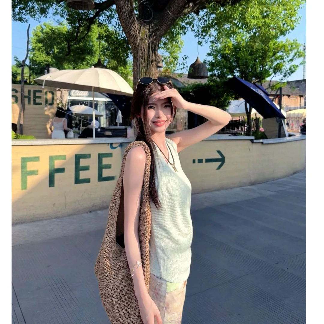 Xiao.Ma【薄荷曼波】夏日绝美挂脖背心吊带+扎染高腰半身裙瘦气质