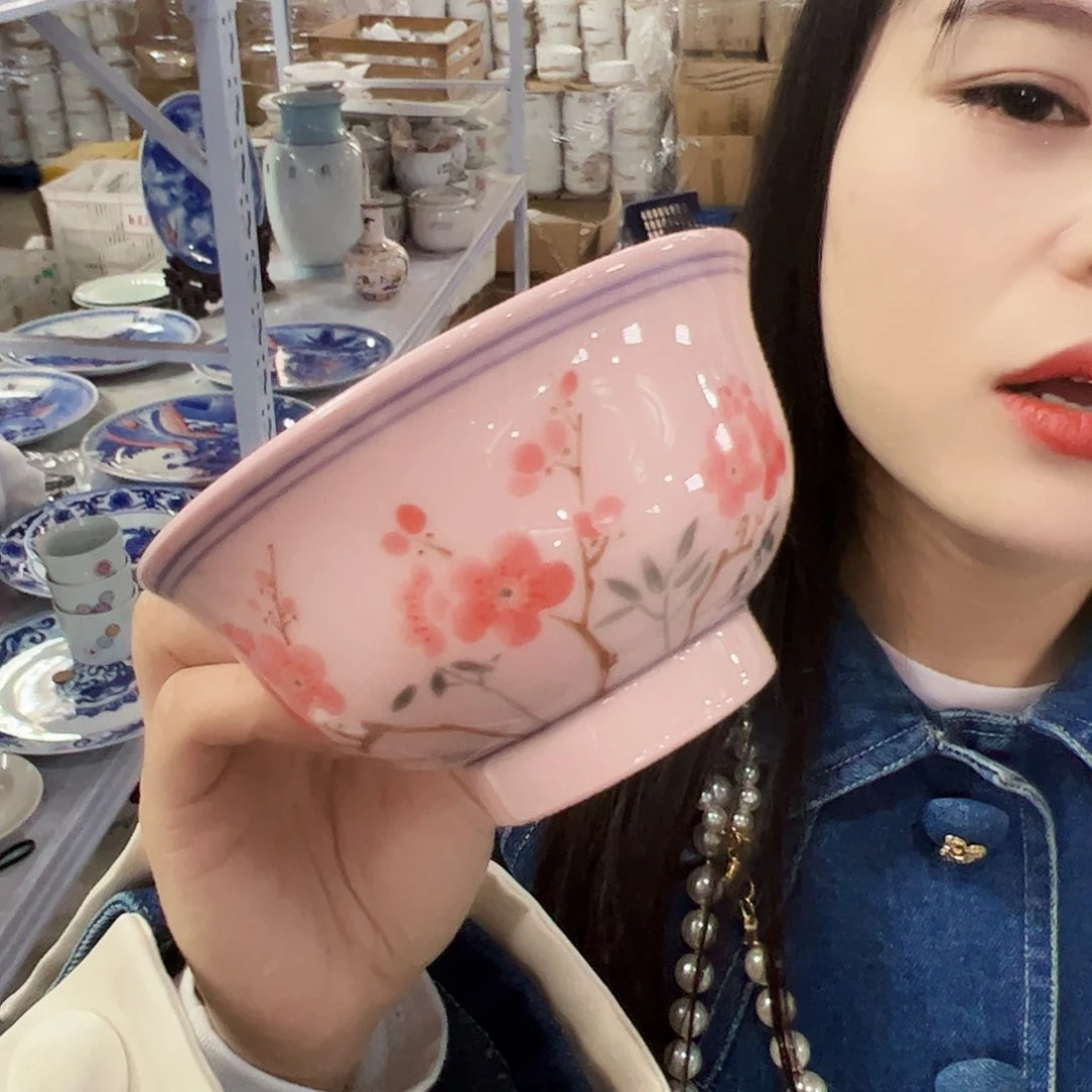 瓷片景德镇红xixi翠竹红梅碗