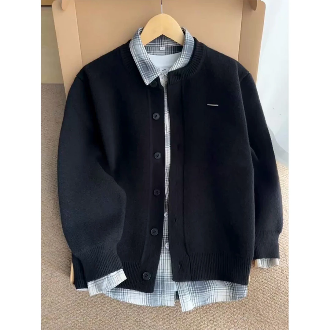 cleanfit黑色开衫针织外套男秋季韩系叠穿毛衣慵懒风休闲卫衣夹克