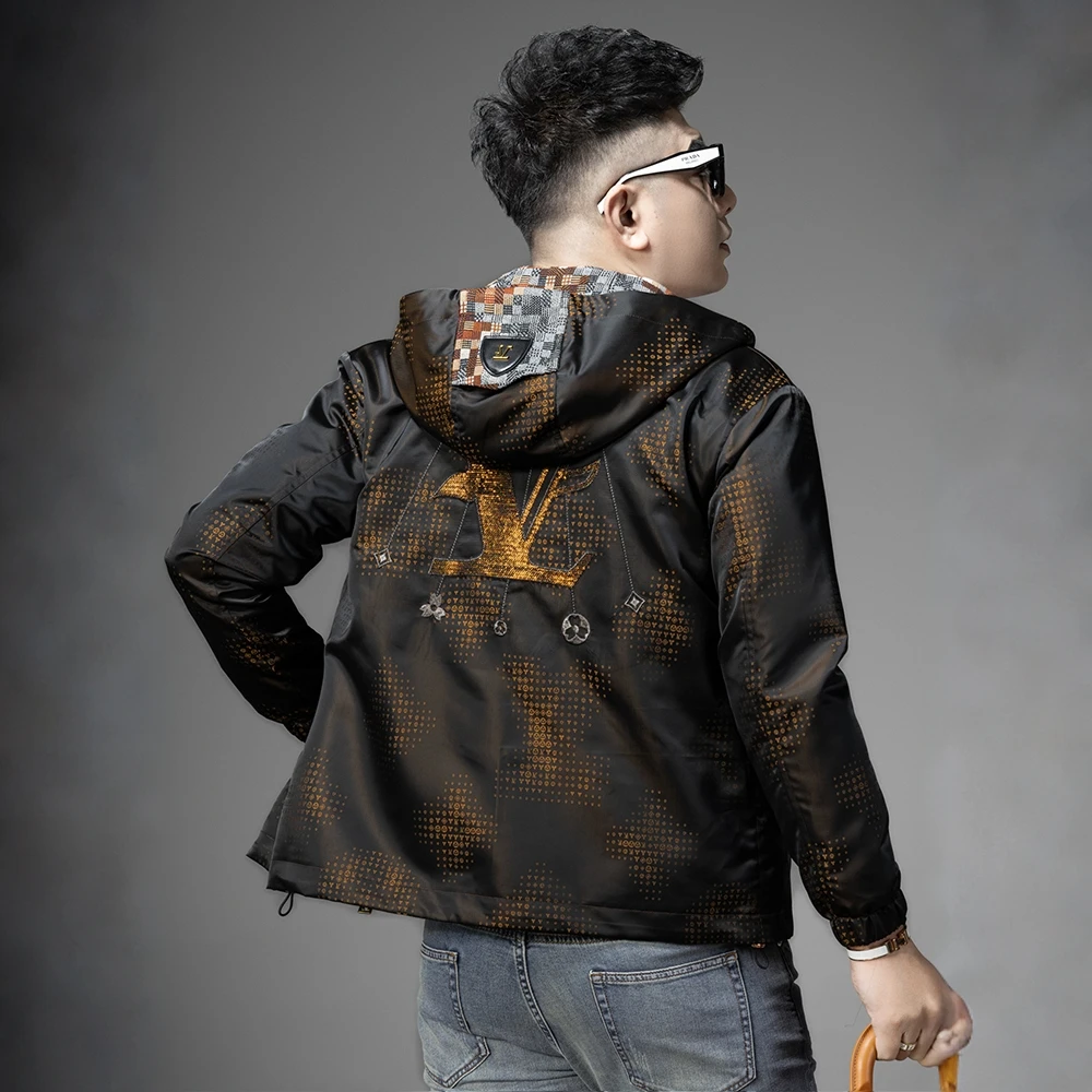 肯梅灵列欧货男士高端春秋连帽外套新款轻奢提花刺绣夹克休闲上衣