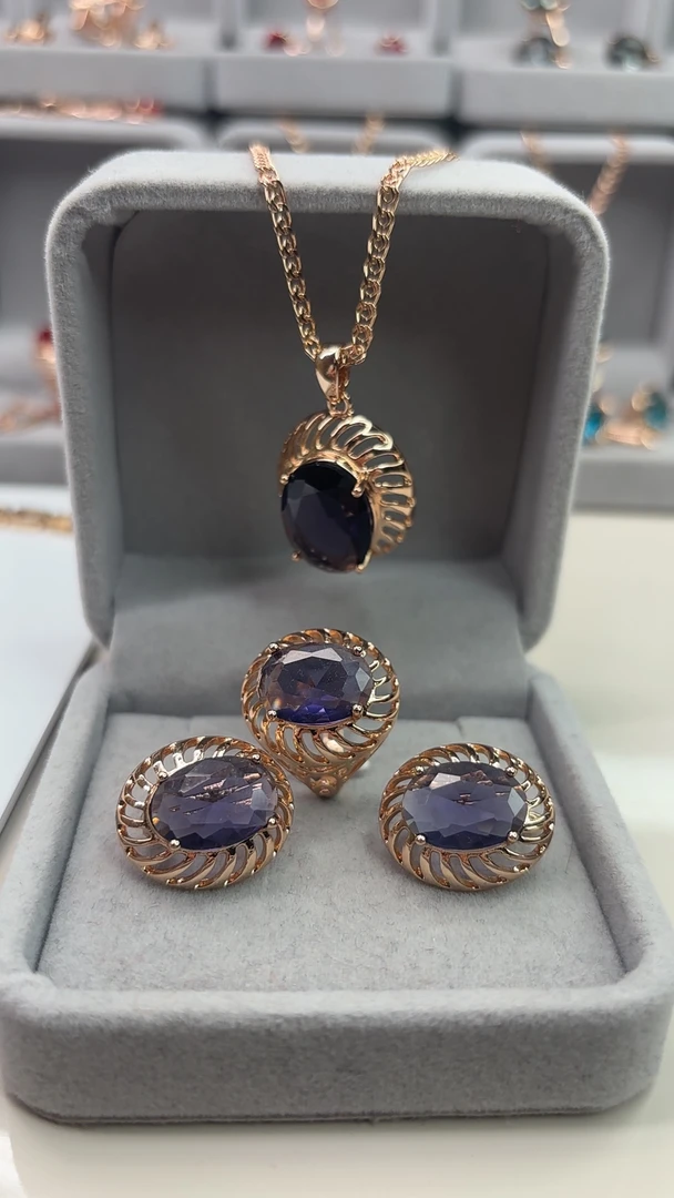 铜合金锆石项链 镀金新款紫色女人味套装饰品