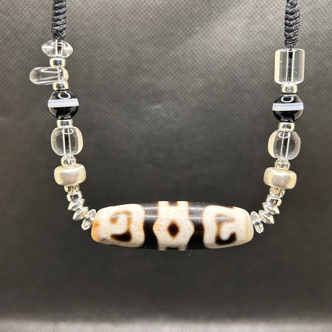 台珠手工珠行运奶糖系列钙化多图腾条纹玛瑙设计款锁骨链