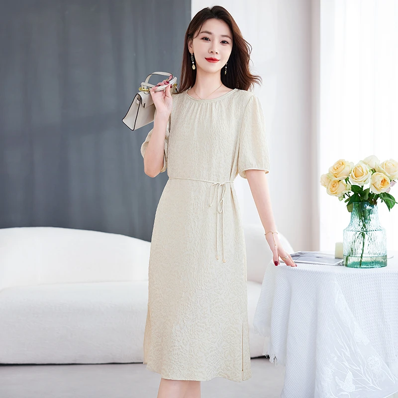 水墨佳人夏季新款19姆米冠乐绉桑蚕丝连衣裙82599210