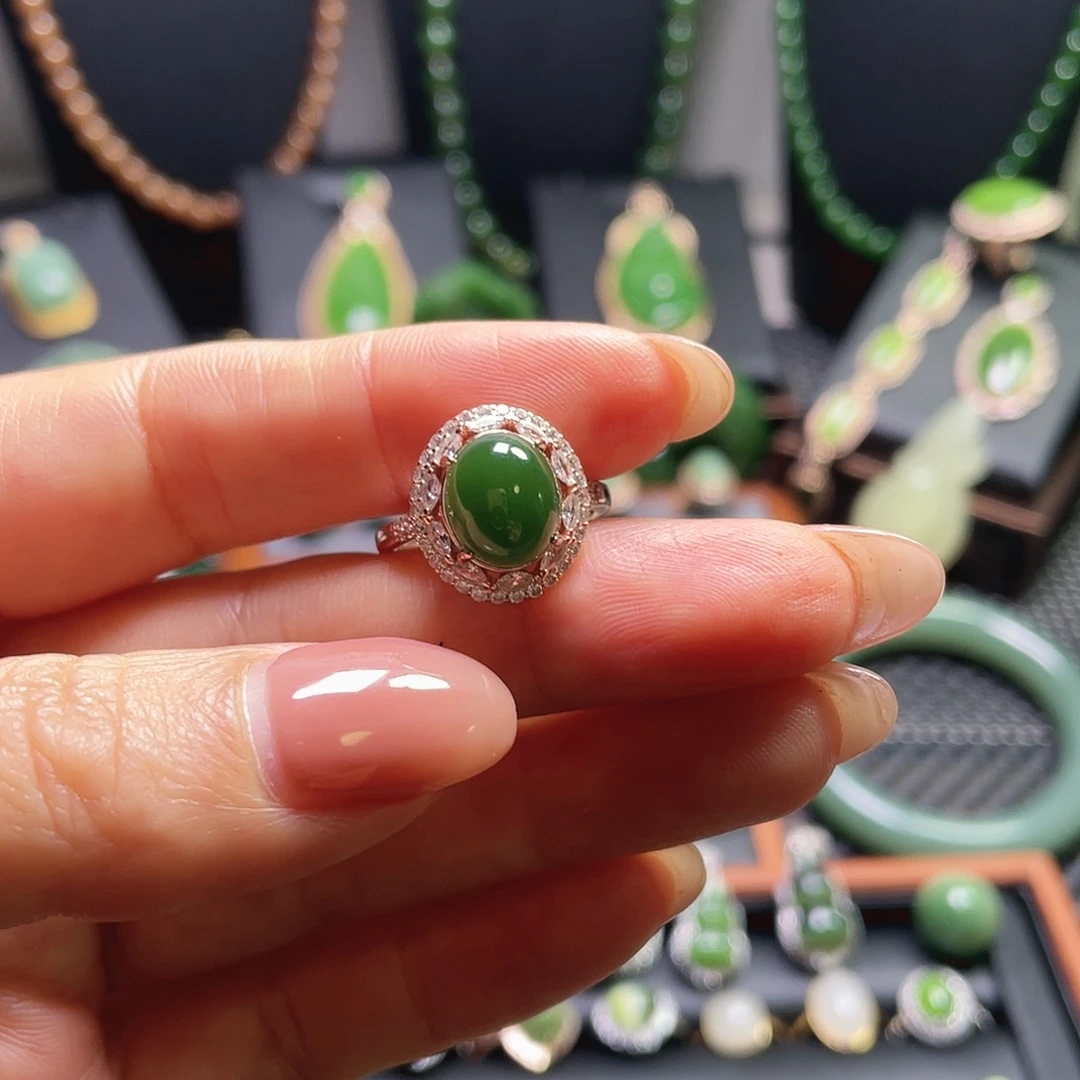 和田玉银S925镶嵌戒指