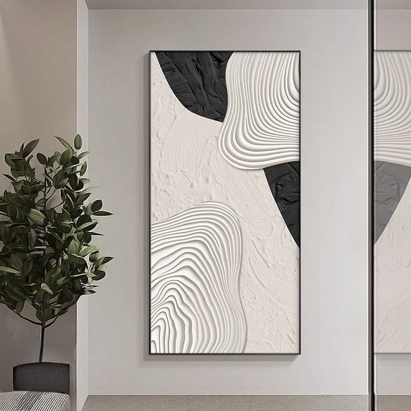 侘寂风抽象入户玄关挂画黑白灰风格意式极简高级感走廊过道装饰画