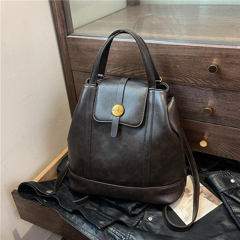 【28*32*15】时尚高级轻奢质感简约女士手提斜挎包包6004咖色