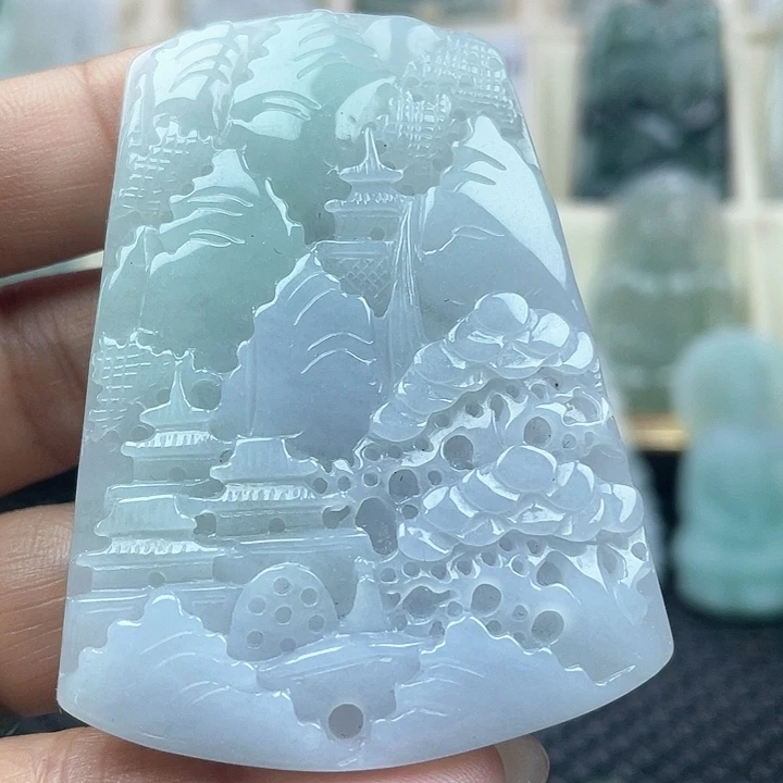 颈饰未镶嵌翡翠天然翡翠山水牌