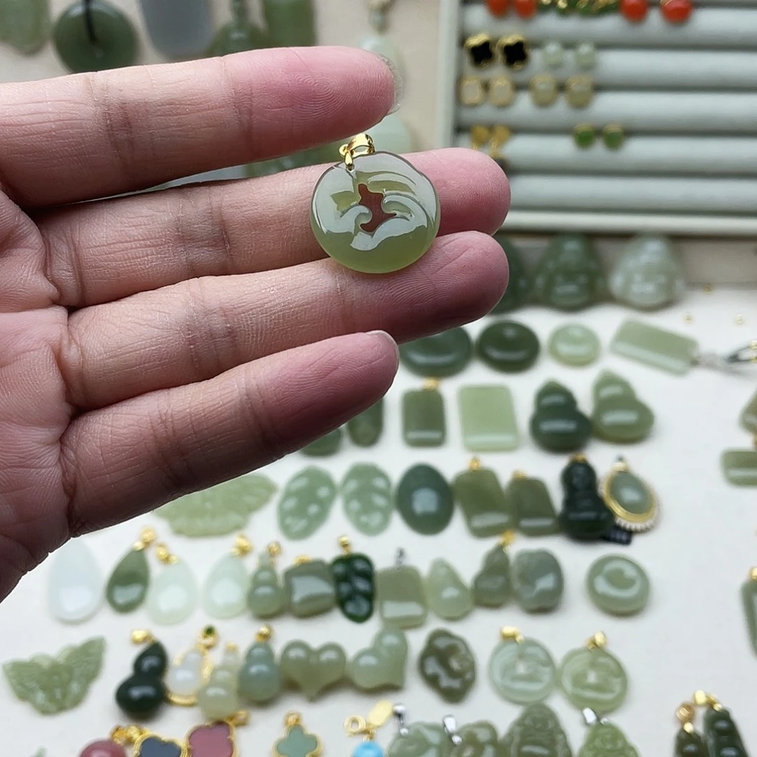 和田玉银S925镶嵌吊坠(不含链)