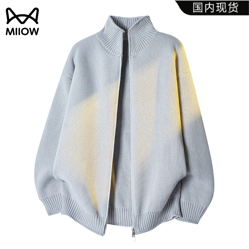 猫人毛衣男秋冬保暖针织开衫日系简约宽松休闲百搭立领外套上衣男