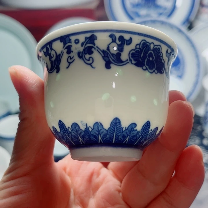 青花玲珑牡丹花小杯