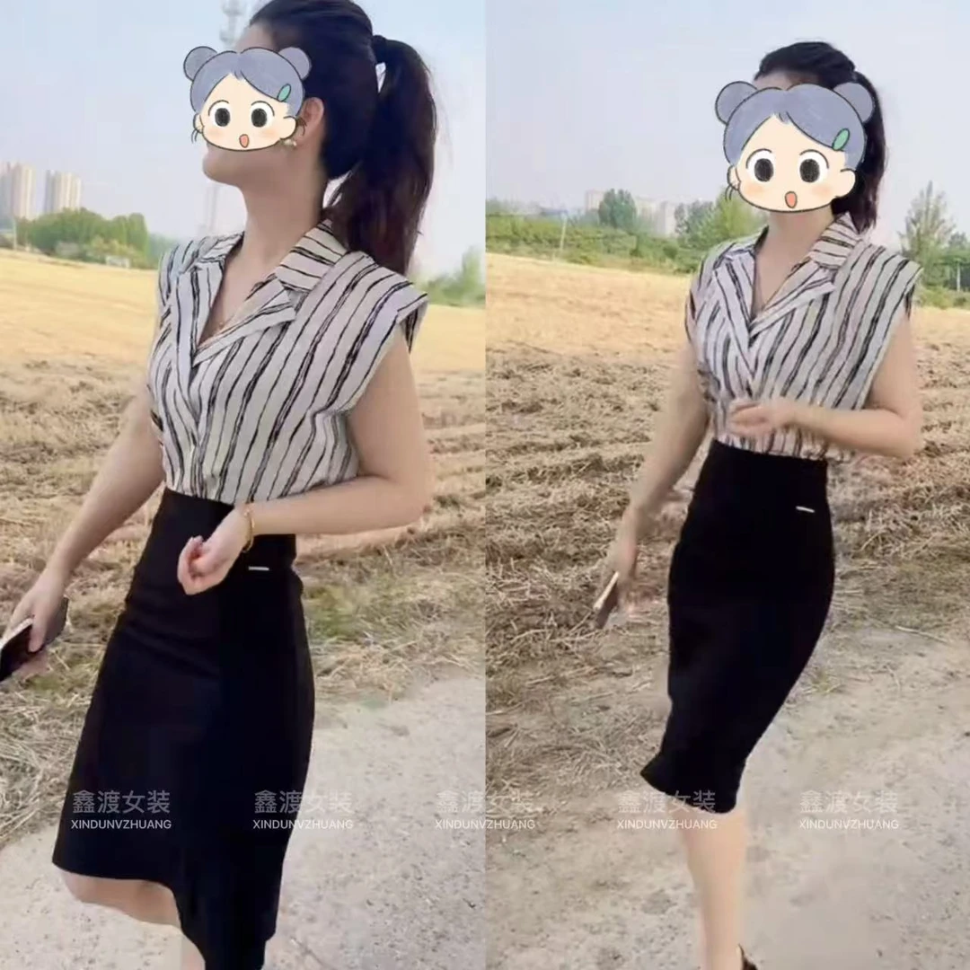 2025夏季新款时尚显瘦气质女士网红洋气两件套百搭款D9165