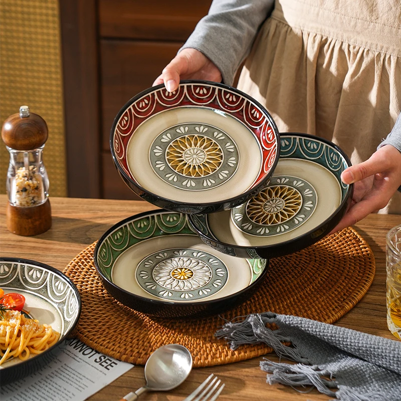 舍里欧式复古餐具盘子陶瓷餐盘菜盘异域风情深盘平盘家用水果盘