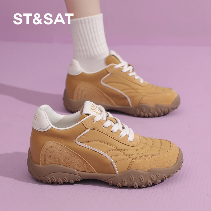 星期六黄色内增高德训鞋春季新款时尚百搭休闲女鞋轻便软底旅游鞋