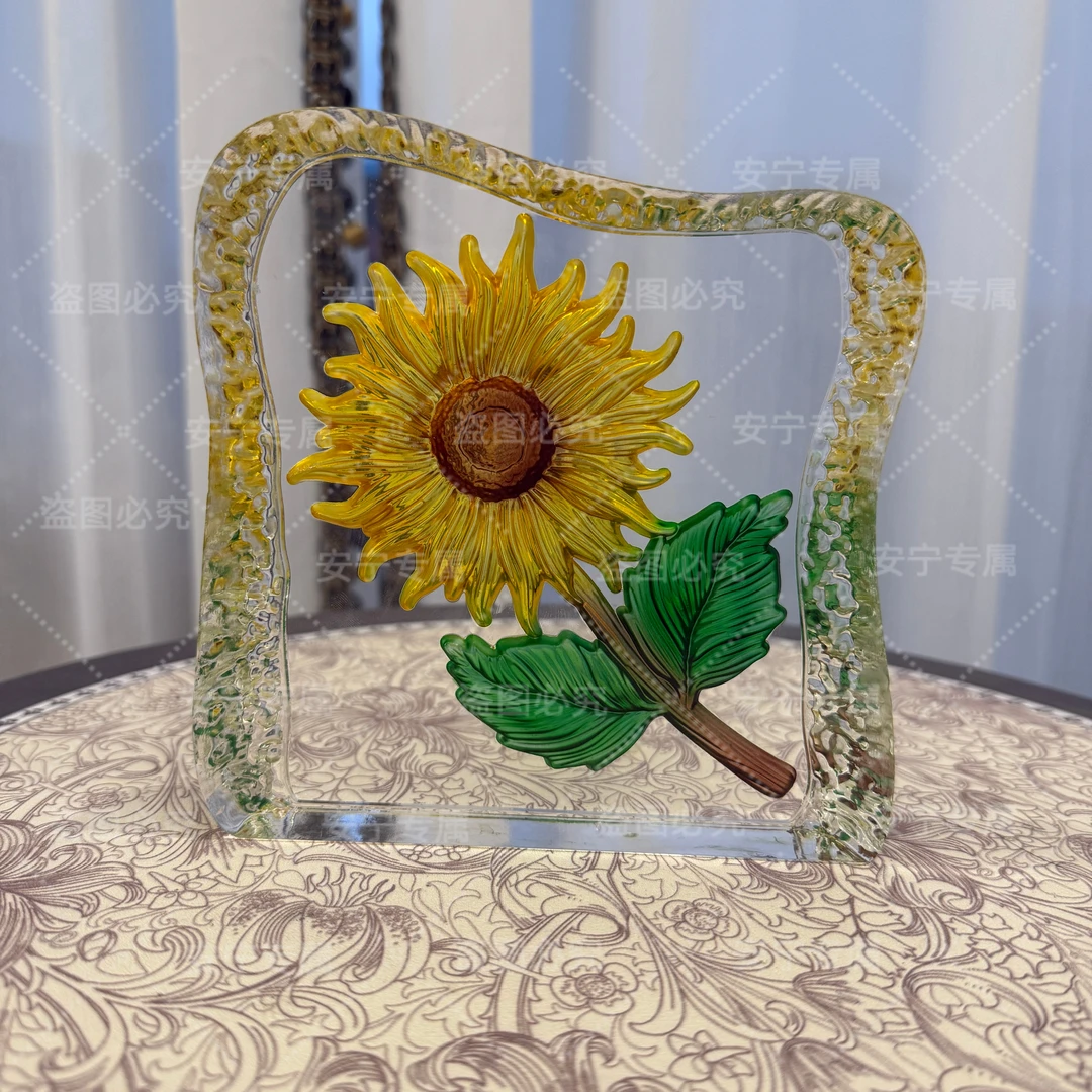 【安宁专属】向日葵水晶油画摆件色彩乔迁桌面玄关窗台精致摆件新品