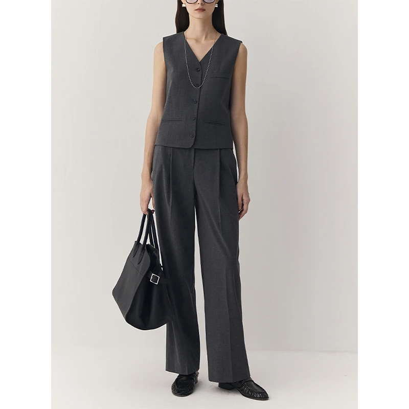 【叶可可专享】撞色拼接腰西裤