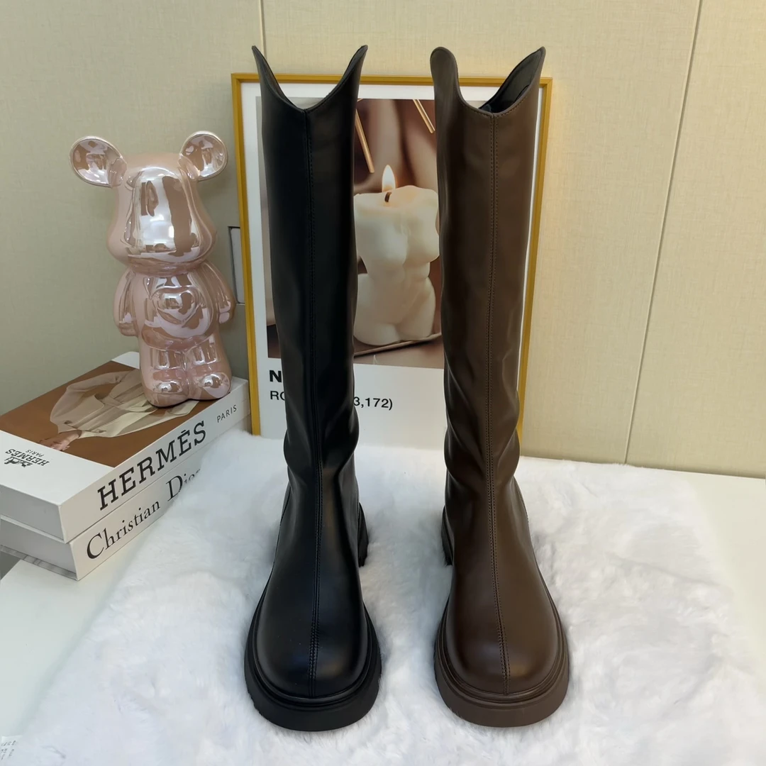 平底百搭长靴时尚女时装靴秋冬新款英伦风不过膝骑士靴女士长筒靴