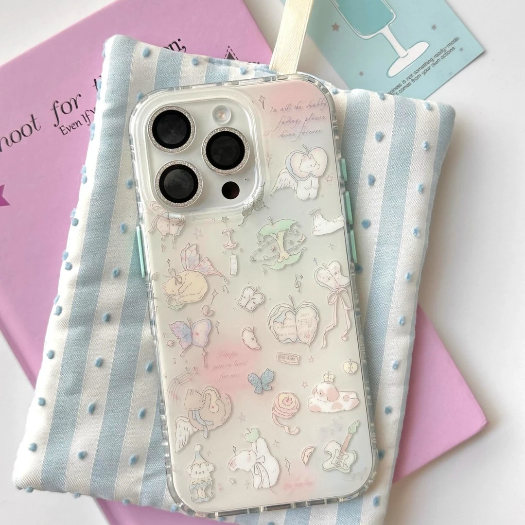 15iPhone16天使韩系全包手机壳亮面14/猫咪/imdiPhone15p双层