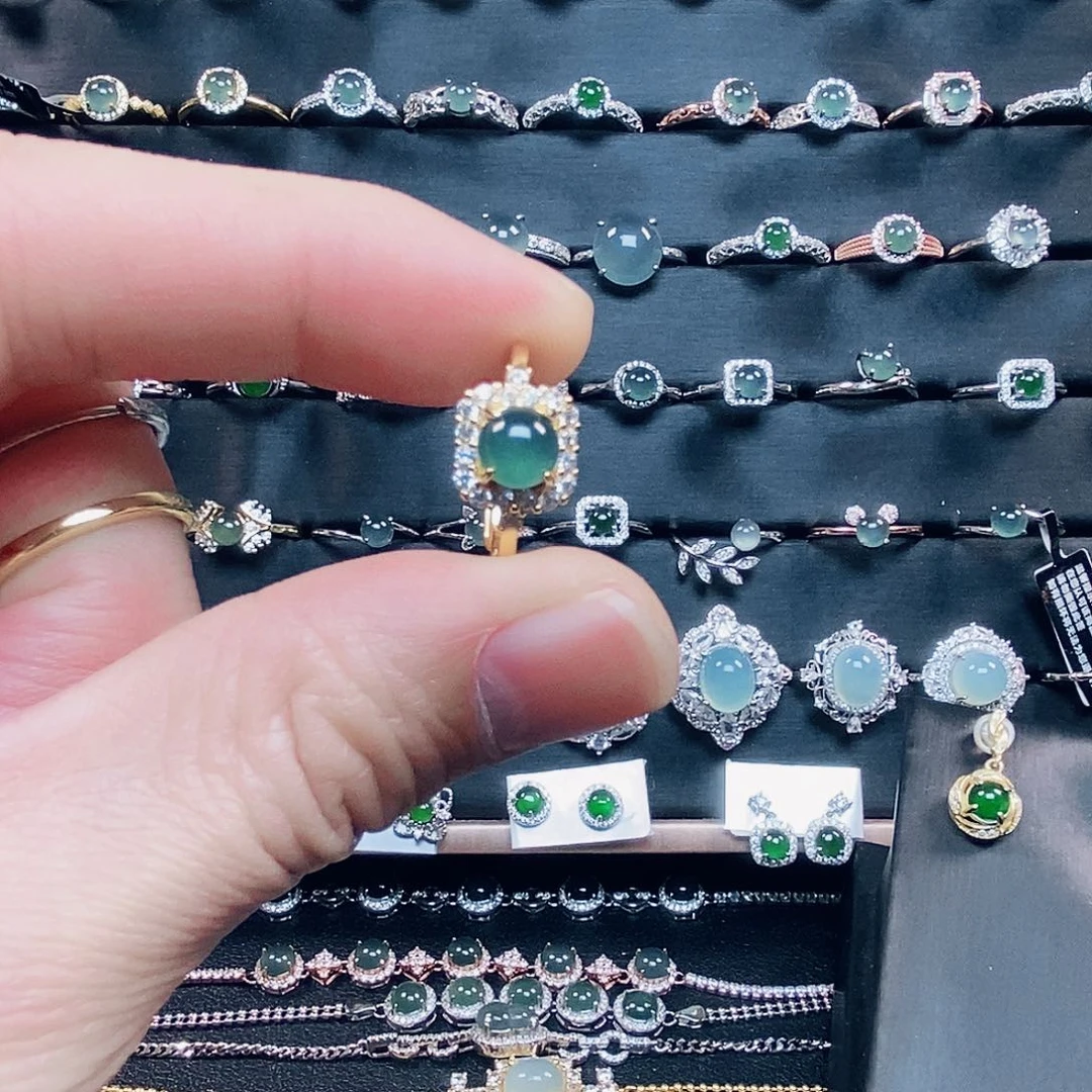 翡翠戒指银S925镶嵌彩金