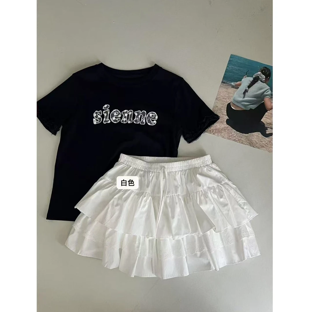 韩系甜美减龄松紧腰蛋糕短裙9036 （有内衬） 裙长36