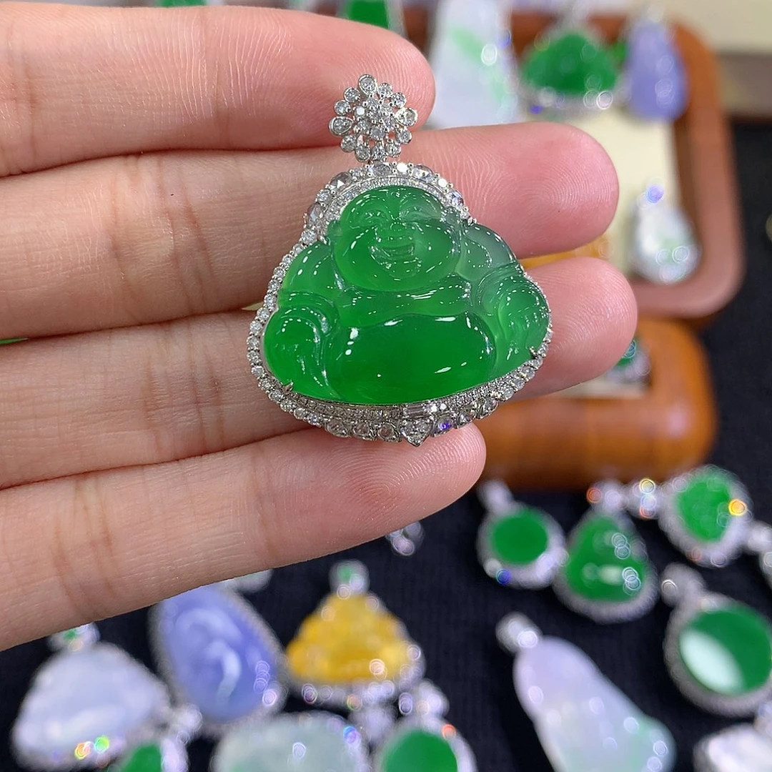 翡翠18K金镶嵌吊坠(不含链)佛