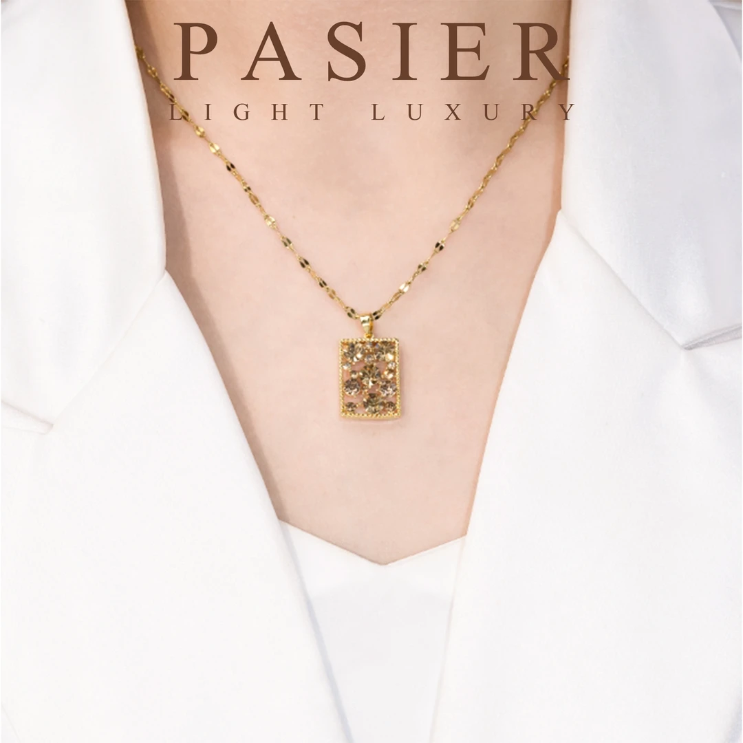 铜合金合成锆石项链 立方氧化锆铂思亚[无事牌]项链BD5311香槟