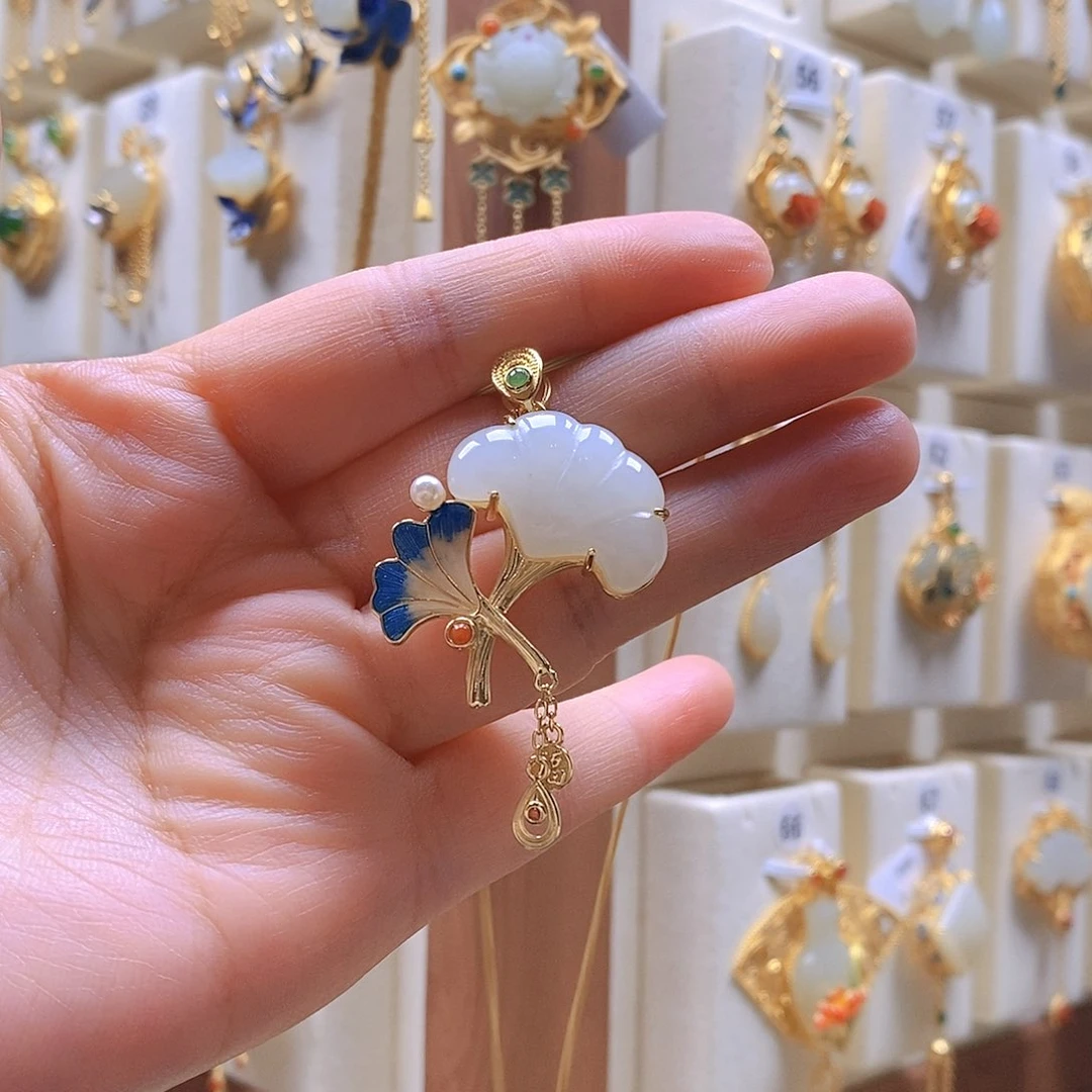 和田玉颈饰银S925镶嵌