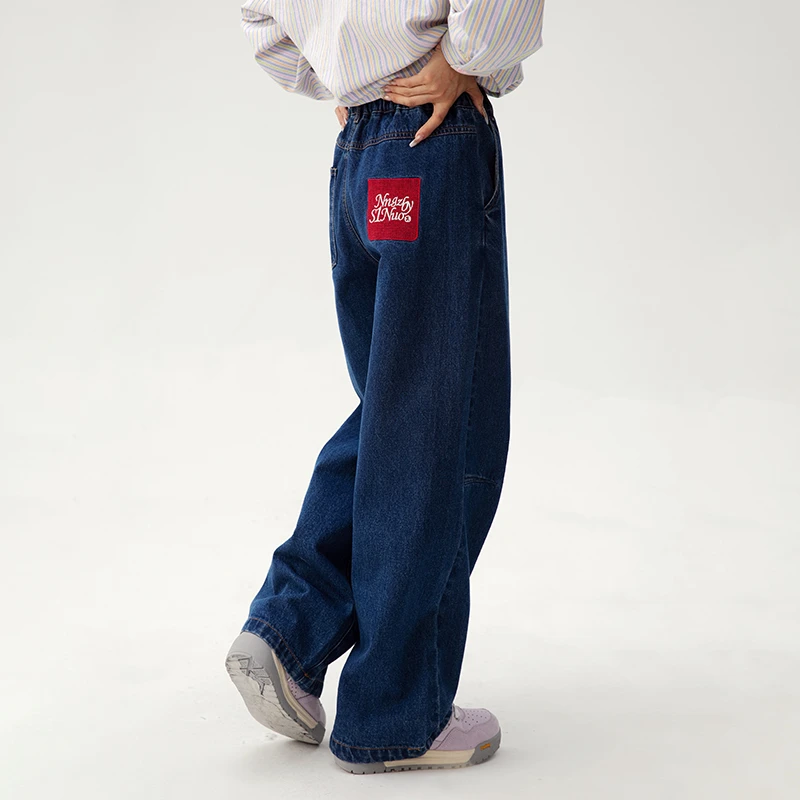 初中生早秋新款女大童美式复古蓝色青少年直筒牛仔裤C25CN1068Z-E