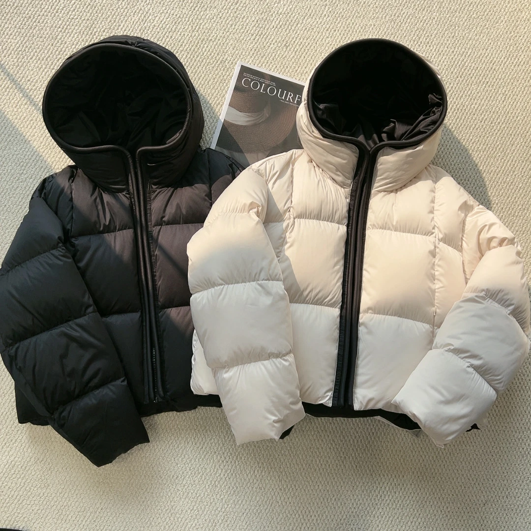 QC 242363 高货短款连帽羽绒服抽绳加厚气质外套