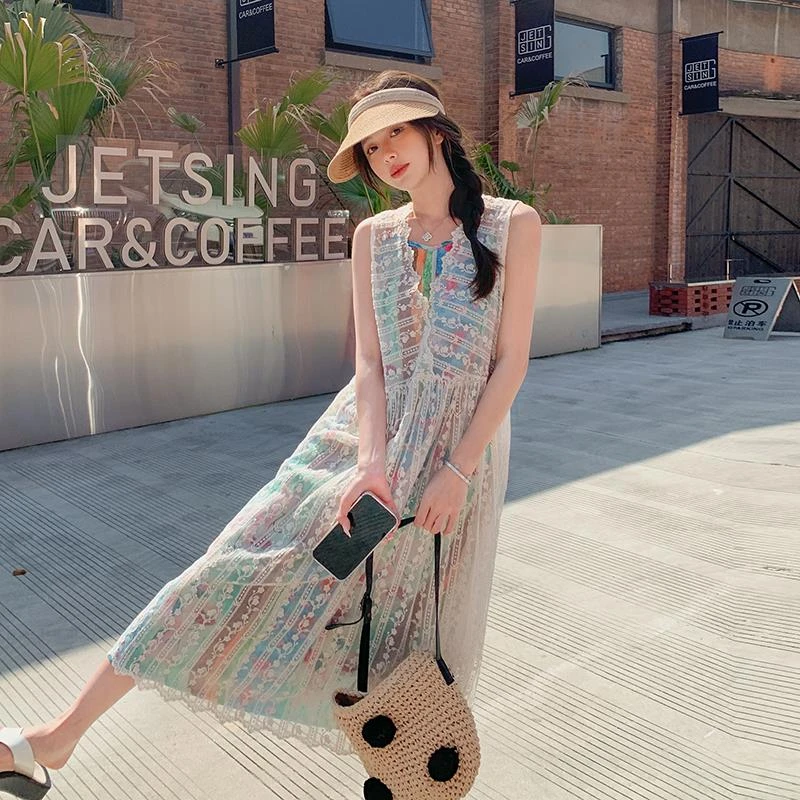 DUCURNO波西米亚吊带套装女夏季2025年新款搭配绝美度假裙两件套