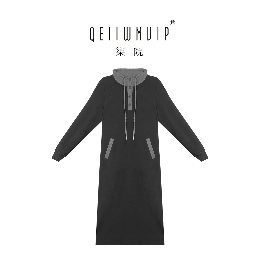 QEIIWMVIP/柒院冬季洋气减龄宽松撞色拼接显瘦休闲连衣裙5501