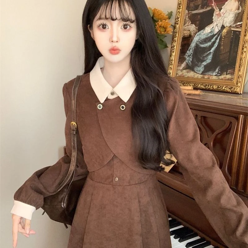 秋冬假两件法式长袖气质连超美衣裙新款遮肉收腰百搭高级感中长裙