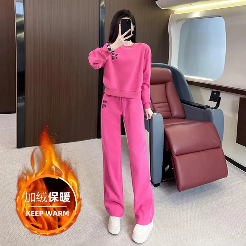 休闲运动套装女秋冬加绒时尚气质洋气减龄卫衣大码宽松显瘦两件套
