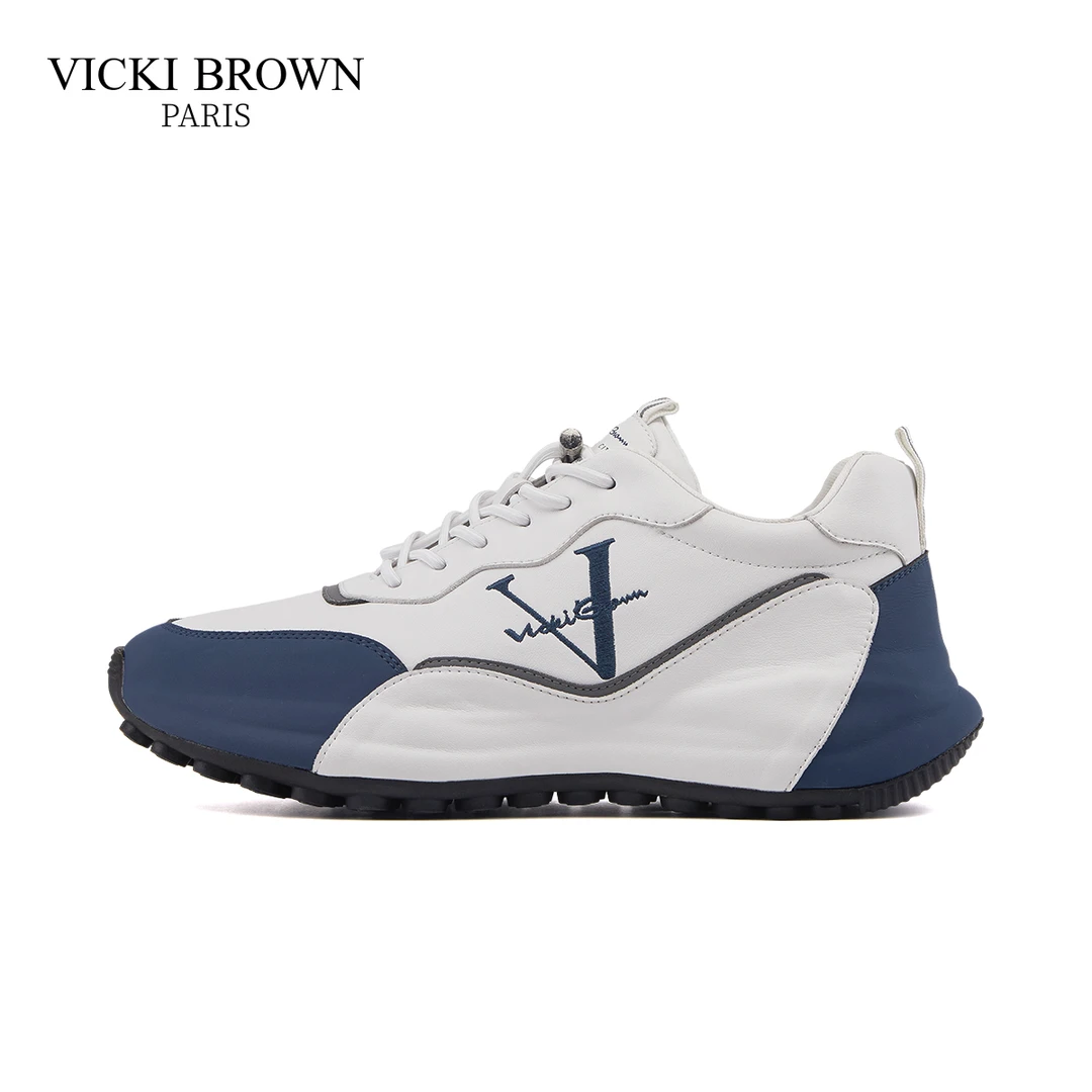 法国VICKI BROWN 轻奢复古百搭男士真皮舒适增高耐磨休闲鞋运动鞋