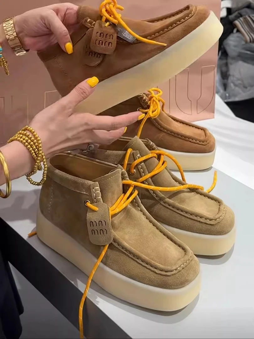 诗歌兰真皮女鞋2025新款欧货百搭厚底马丁靴韩版显瘦高帮休闲鞋