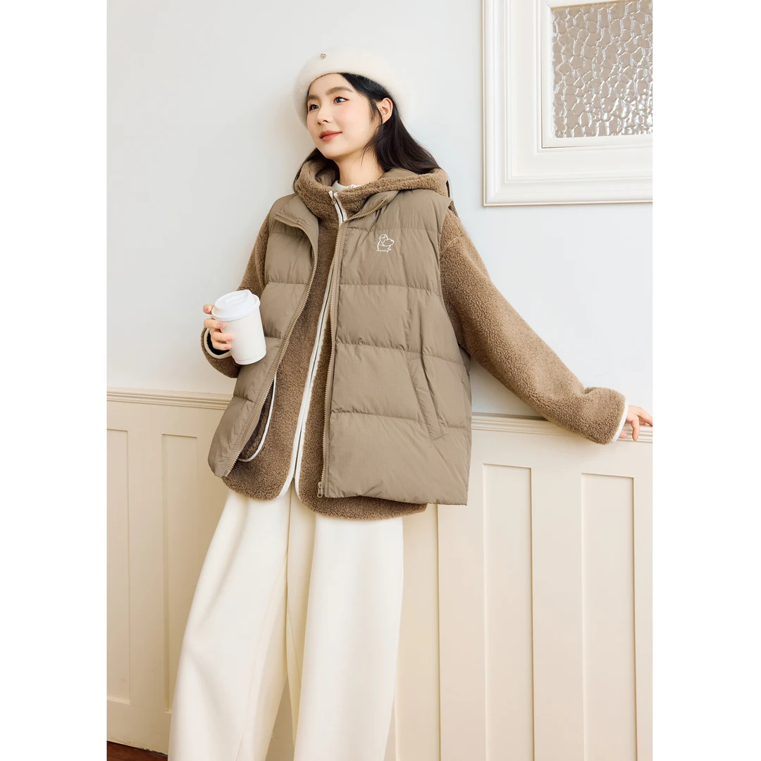 紫涵连帽外套无袖马甲背心上衣两件套装女2025冬季Z5Z09CS092