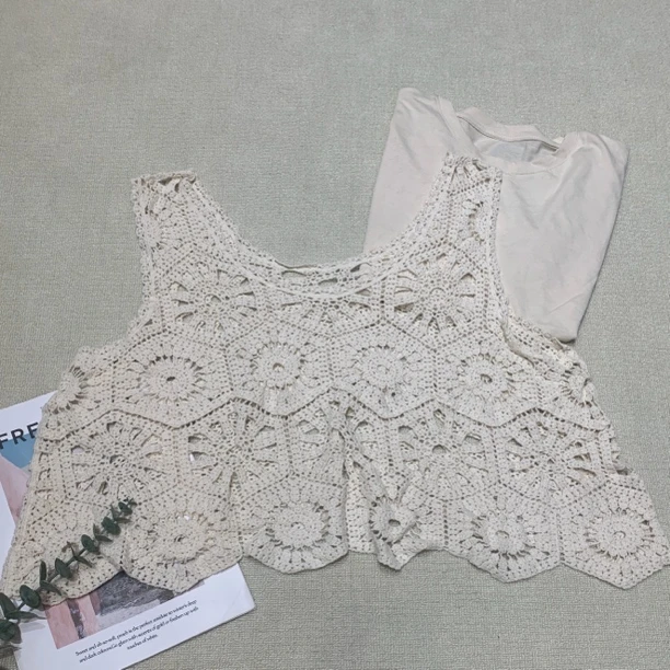 【MIDUO米多】（两件套）女士夏季镂空针织短袖上衣