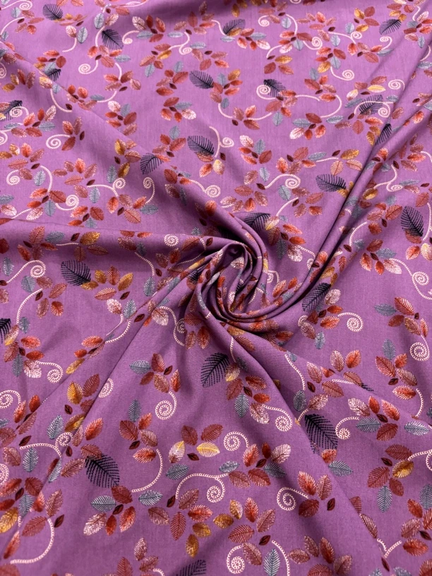 【晓萍推荐】5D数码高密工艺棉绸  紫色小叶