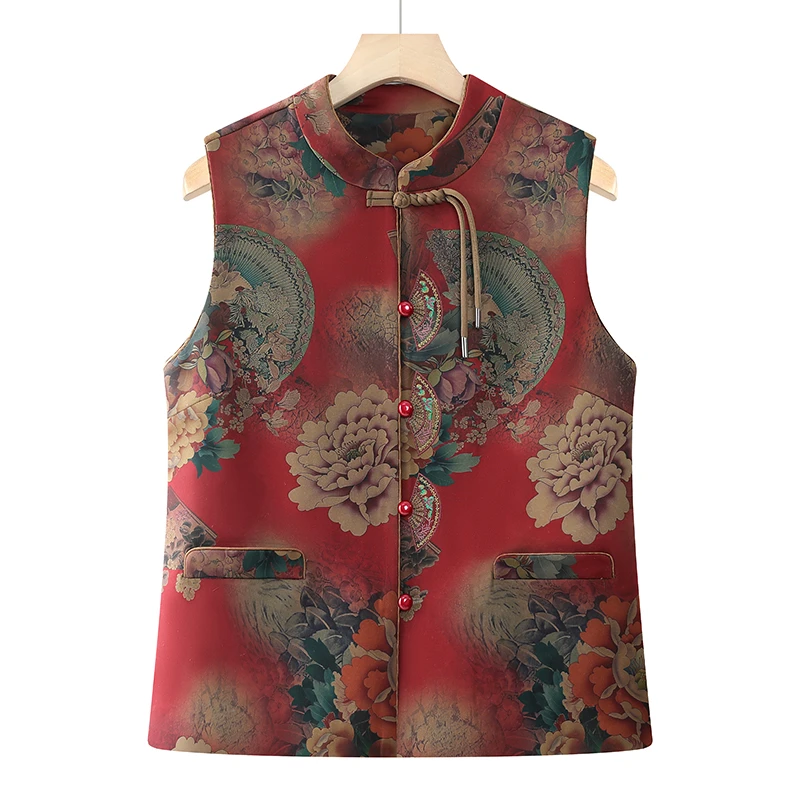 盘扣中老年女装马甲复古妈妈装坎肩奶奶新中式马夹老太太老人背心