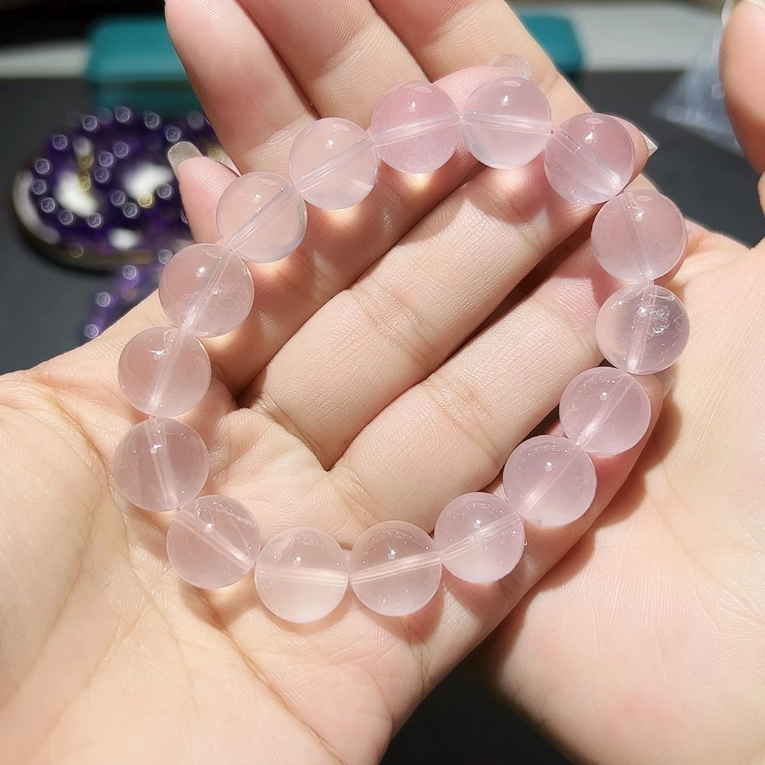未镶嵌手链水晶13毫米粉水晶25号