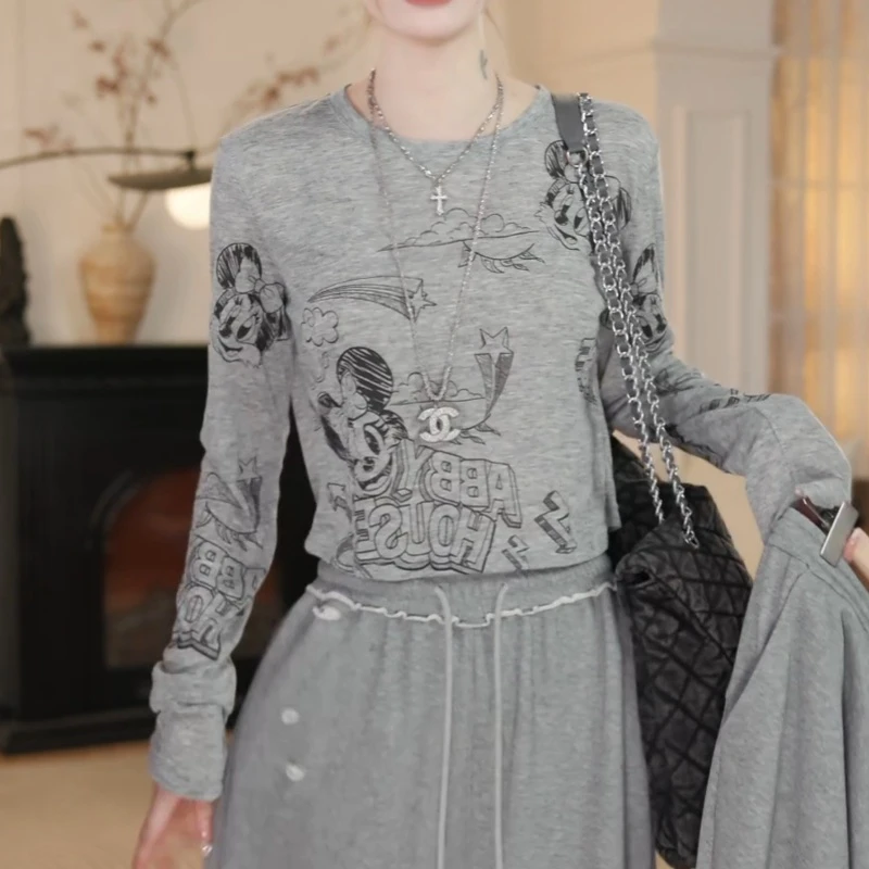 2025新款夏季短款薄防晒长袖t恤印花宽松显瘦上衣LK2503192