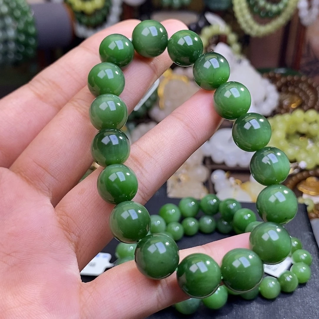 和田玉未镶嵌颈饰碧玉黑猫眼手串11,5mm
