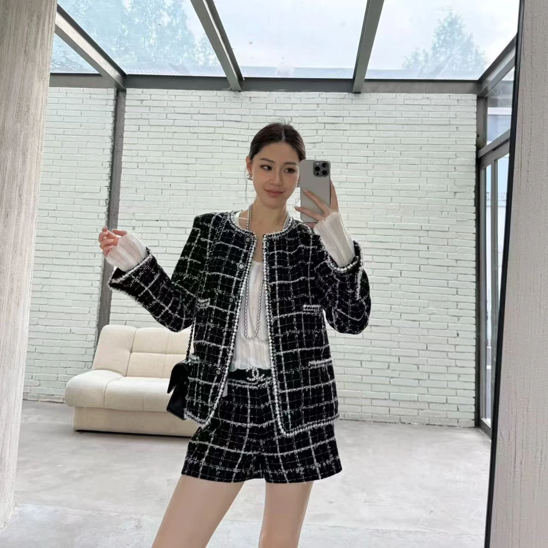 王嬛嬛MsLime25年新款【苏黎世】黑白粗花呢小香风外套 HD2C0211
