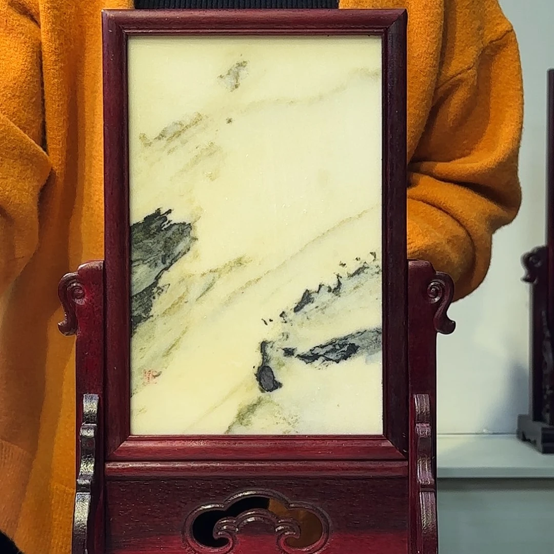 石材25×40天然大理石画屏风摆件