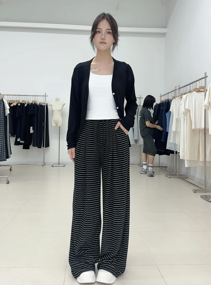 【黑白条纹】无敌软糯垂感针织拖地裤条纹裤子休闲风女显瘦长裤秋季